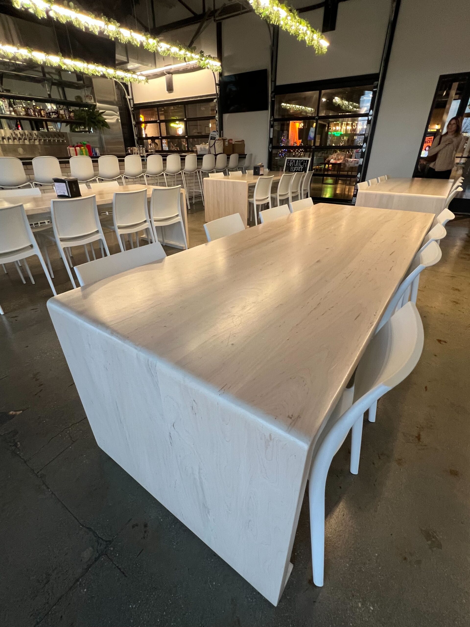 Spalted maple waterfall table with white wash finish