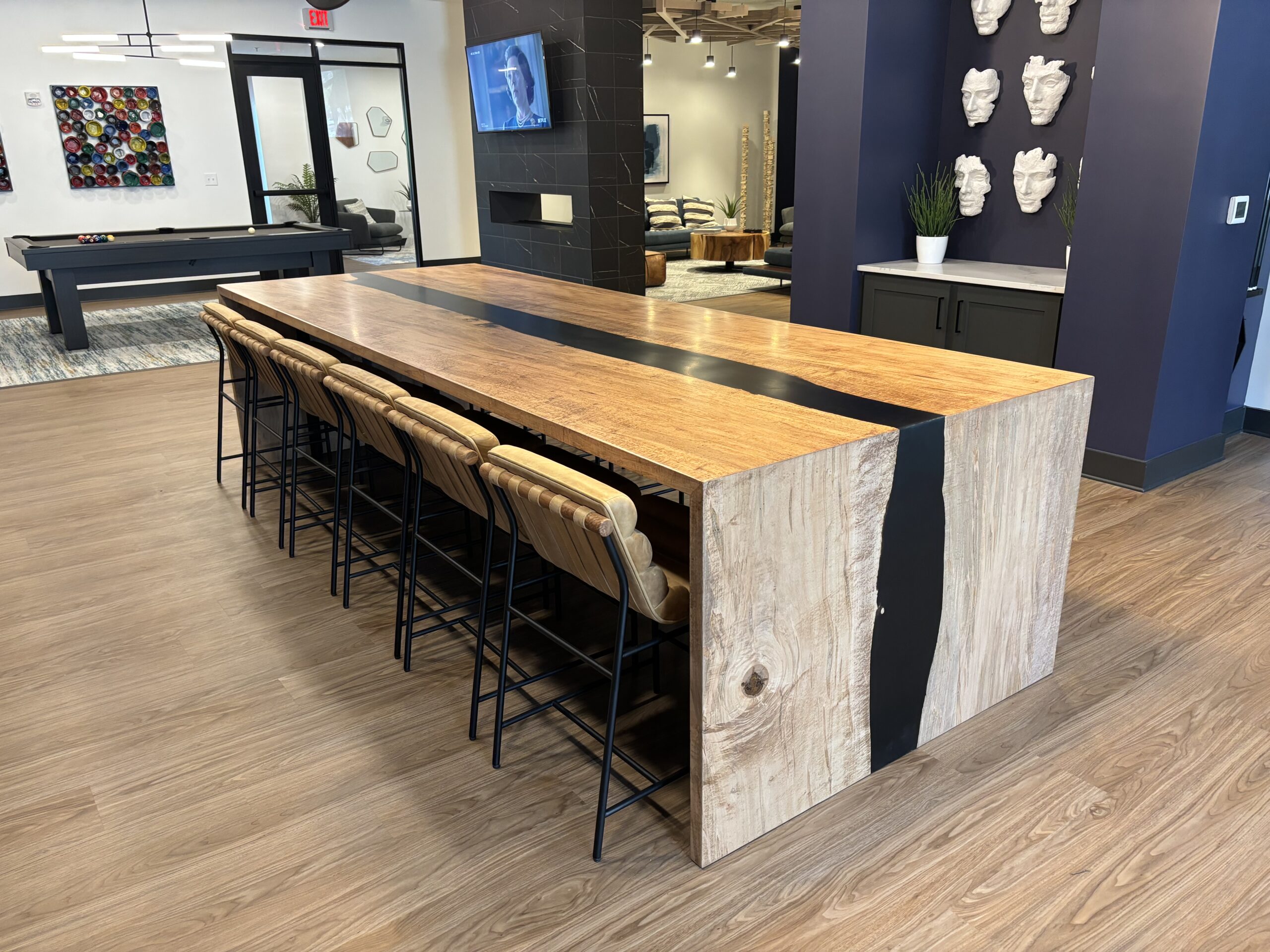 Wormy Maple Community Table with Resin