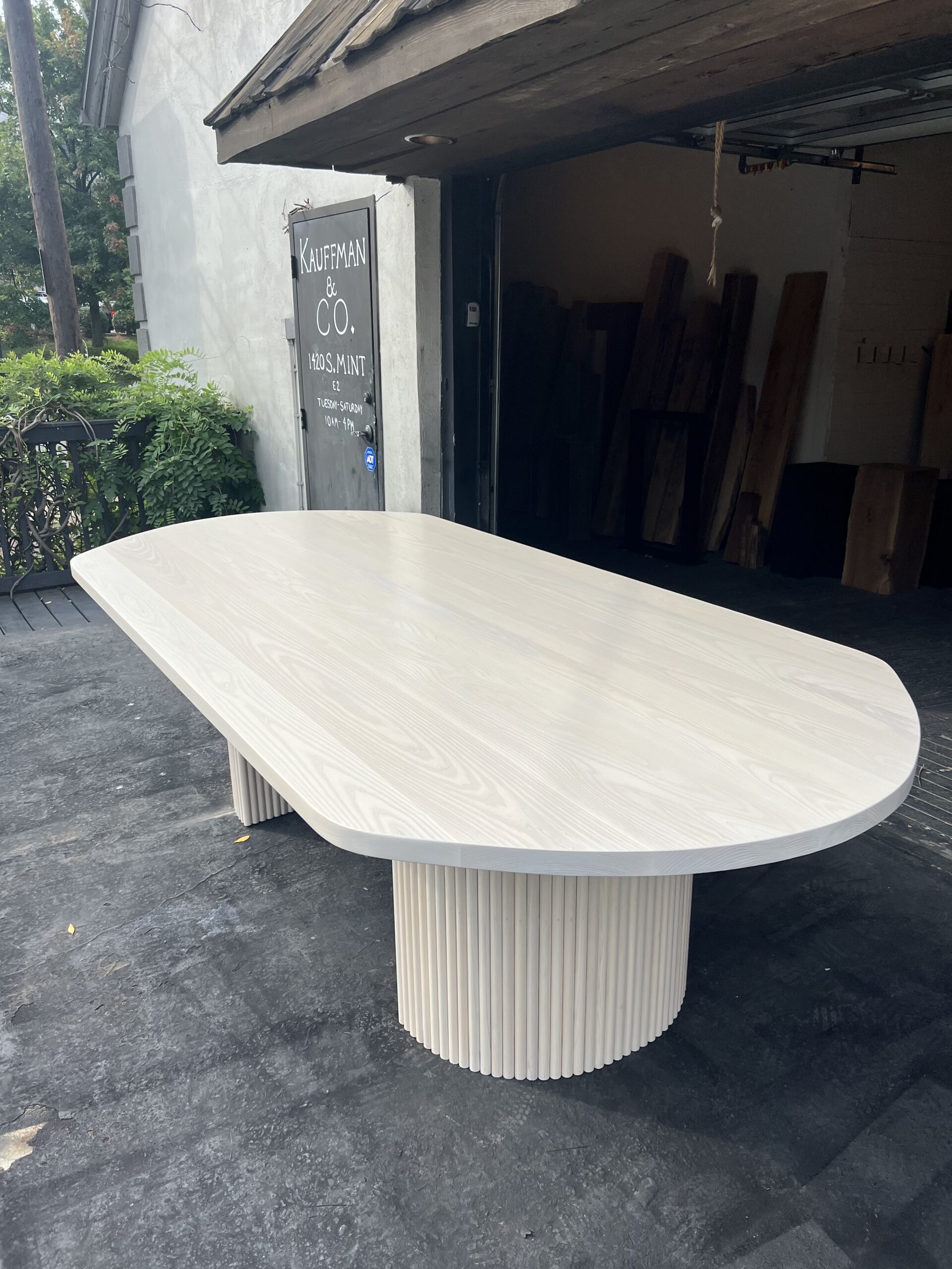 Ash Conference Table with Half-Round Reeded Pedestal Bases with Hidden Storage